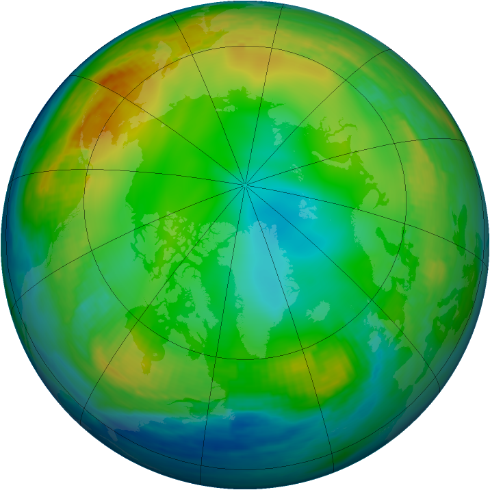 Arctic ozone map for 12 December 1986